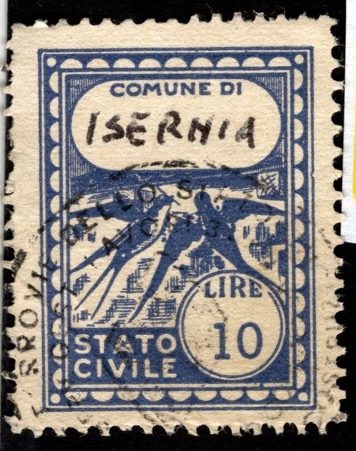 Marca da Bollo del Comune di ISERNIA su Carta Bianca di dimensioni 21 X 27 mm