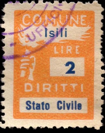 Marca da Bollo del Comune di ISILI su Carta Bianca di dimensioni 19 x 21 mm