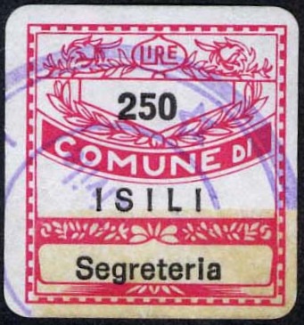 Marca da Bollo del Comune di ISILI su Carta Bianca di dimensioni 19 x 21 mm