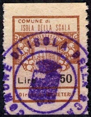 Marca da Bollo del Comune di ISOLA DELLA SCALA su di dimensioni 15,5 x 20 mm