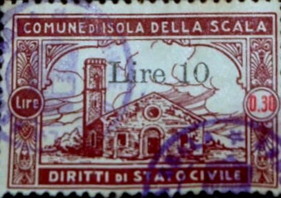 Marca da Bollo del Comune di ISOLA DELLA SCALA su di dimensioni 34 x 22 mm