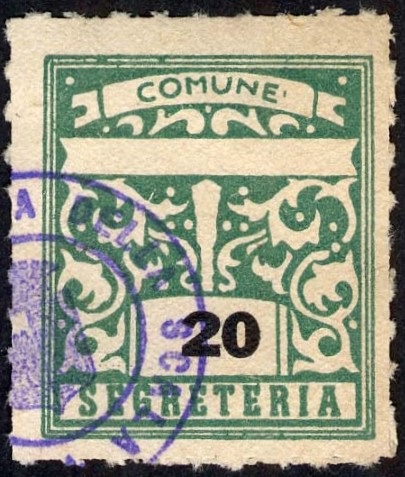 Marca da Bollo del Comune di ISOLA DELLA SCALA su Carta Bianca di dimensioni 23 x 27 mm