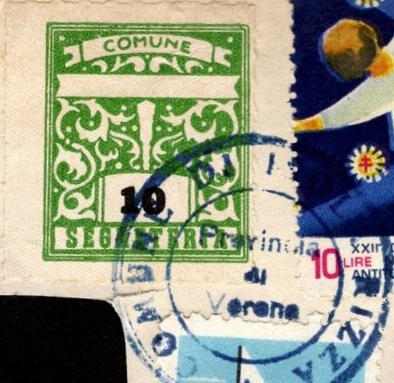 Marca da Bollo del Comune di ISOLA RIZZA su Carta Bianca di dimensioni 22 x 28 mm