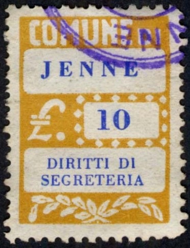 Marca da Bollo del Comune di JENNE su Carta Bianca di dimensioni 20 x 28 mm