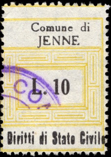 Marca da Bollo del Comune di JENNE su Carta Bianca di dimensioni mm