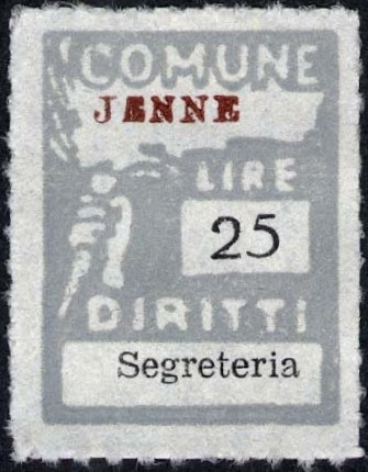Marca da Bollo del Comune di JENNE su Carta Bianca di dimensioni 18,5 x 24 mm
