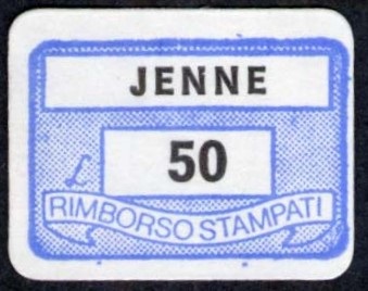 Marca da Bollo del Comune di JENNE su Carta Bianca di dimensioni 19 x 13 mm