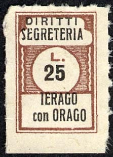 Marca da Bollo del Comune di JERAGO CON ORAGO su Carta Bianca di dimensioni 11,5 x 17 mm