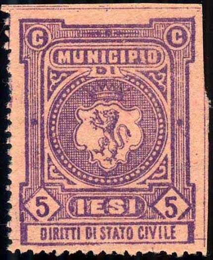 Marca da Bollo del Comune di JESI su Carta Colorata di dimensioni 25 x 31,5 mm