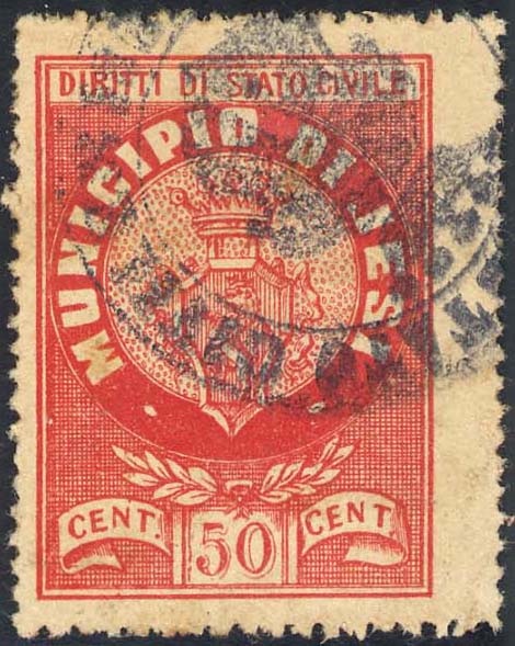 Marca da Bollo del Comune di JESI su Carta Bianca di dimensioni 23 x 31 mm