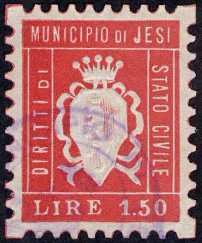 Marca da Bollo del Comune di JESI su Carta Bianca di dimensioni 21 X 27 mm