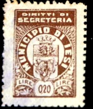 Marca da Bollo del Comune di JESI su Carta Bianca di dimensioni 17 x 24,5 mm