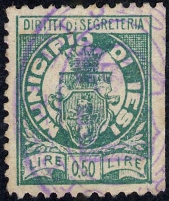 Marca da Bollo del Comune di JESI su Carta Bianca di dimensioni 17,5 x 25 mm