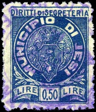 Marca da Bollo del Comune di JESI su Carta Bianca di dimensioni 17,5 x 25 mm