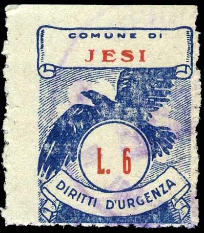 Marca da Bollo del Comune di JESI su Carta Bianca di dimensioni 22,5 x 28 mm