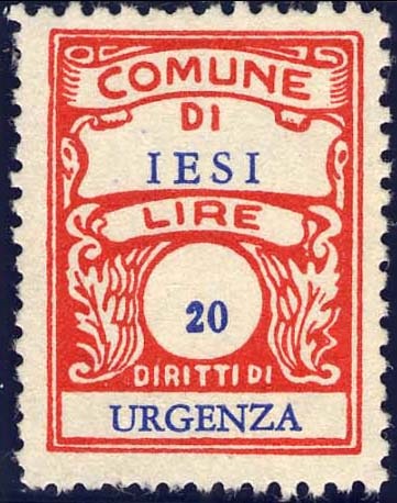 Marca da Bollo del Comune di JESI su Carta Bianca di dimensioni 20 x 27 mm