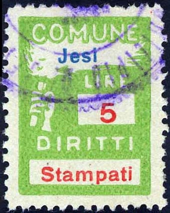 Marca da Bollo del Comune di JESI su Carta Bianca di dimensioni 18,5 x 25 mm