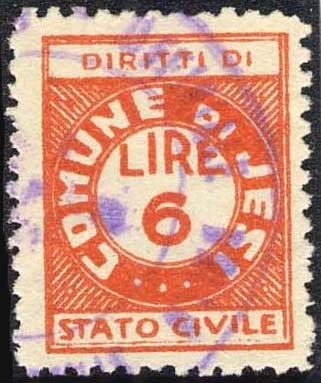 Marca da Bollo del Comune di JESI su Carta Bianca di dimensioni 20 x 27 mm