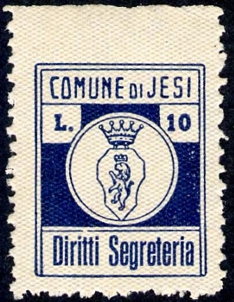 Marca da Bollo del Comune di JESI su Carta Bianca di dimensioni 17 x 21 mm