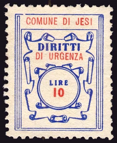 Marca da Bollo del Comune di JESI su Carta Bianca di dimensioni 20 x 26 mm