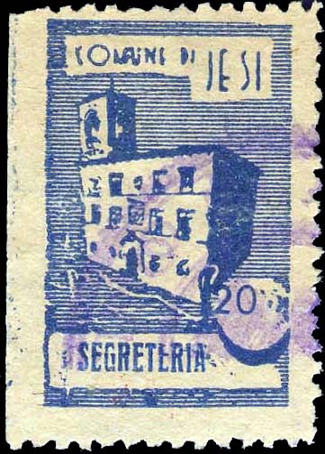 Marca da Bollo del Comune di JESI su Carta Bianca di dimensioni 18 x 26 mm