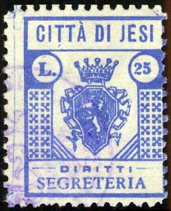 Marca da Bollo del Comune di JESI su Carta Bianca di dimensioni 19,5 x 25 mm