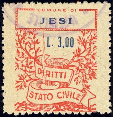 Marca da Bollo del Comune di JESI su Carta Bianca di dimensioni 22 x 27 mm