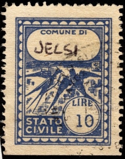 Marca da Bollo del Comune di JESI su Carta Bianca di dimensioni 22 x 27 mm