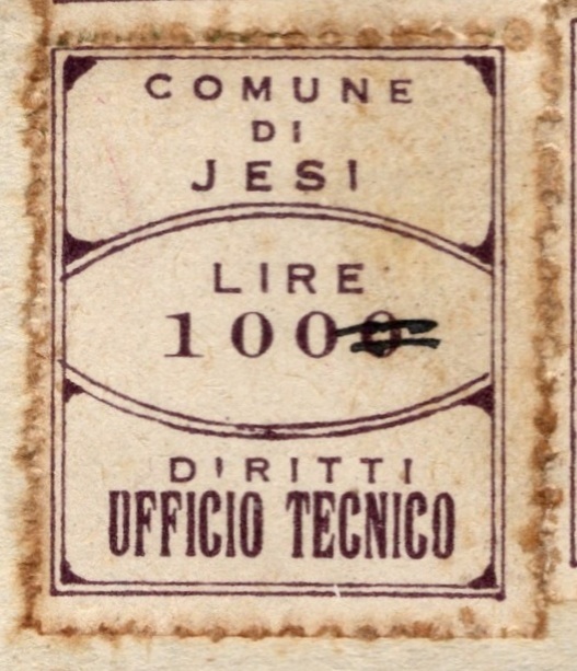 Marca da Bollo del Comune di JESI su Carta Bianca Sottile di dimensioni 22,5 x 27 mm
