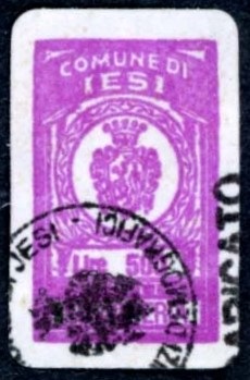 Marca da Bollo del Comune di JESI su Carta Bianca di dimensioni 11 x 18 mm