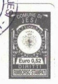 Marca da Bollo del Comune di JESI su Carta Bianca di dimensioni 11 x 18 mm
