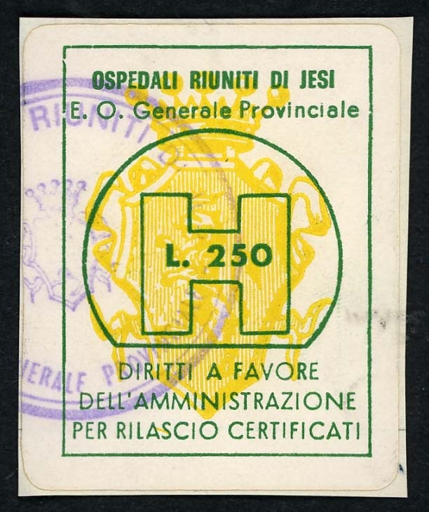 Marca da Bollo del Comune di JESI su Carta Bianca di dimensioni 19 x 27 mm