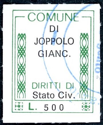 Marca da Bollo del Comune di JOPPOLO GIANCAXIO su Carta Bianca di dimensioni mm