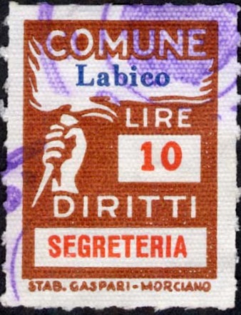 Marca da Bollo del Comune di LABICO su Carta Bianca Sottile di dimensioni 18,5 x 26 mm