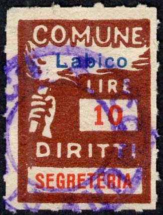 Marca da Bollo del Comune di LABICO su Carta Bianca Sottile di dimensioni 18,5 x 25,5 mm