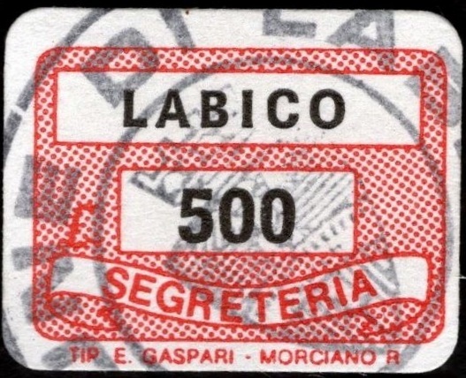 Marca da Bollo del Comune di LABICO su Carta Bianca di dimensioni 19 x 13 mm