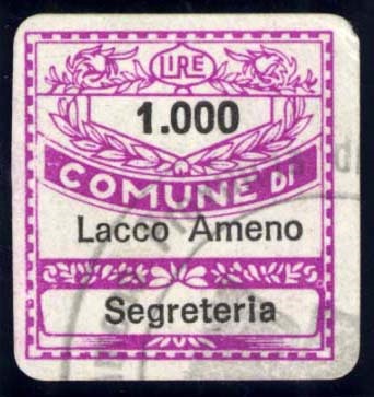 Marca da Bollo del Comune di LACCO AMENO su Carta Bianca di dimensioni 20 x 21 mm