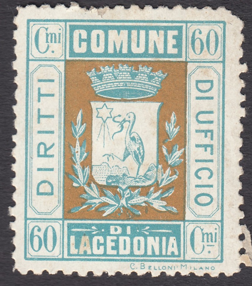 Marca da Bollo del Comune di LACEDONIA su Carta Bianca di dimensioni 26,5 x 33 mm
