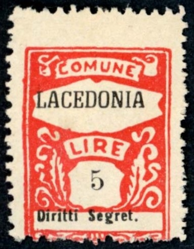 Marca da Bollo del Comune di LACEDONIA su Carta Bianca di dimensioni 22,5 x 29 mm