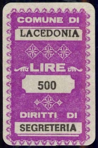 Marca da Bollo del Comune di LACEDONIA su Carta Bianca di dimensioni 20 x 32 mm