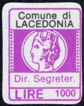 Marca da Bollo del Comune di LACEDONIA su Carta Bianca di dimensioni 16 X 20 mm
