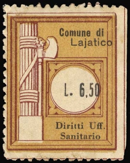 Marca da Bollo del Comune di LAJATICO su Carta Bianca di dimensioni 22,5 X 33 mm