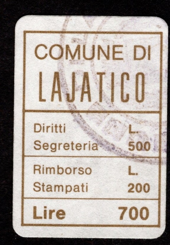Marca da Bollo del Comune di LAJATICO su Carta Bianca di dimensioni 20 x 30 mm