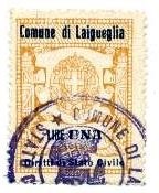 Marca da Bollo del Comune di LAIGUEGLIA su Carta Bianca di dimensioni 26 x 35,5 mm