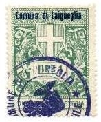 Marca da Bollo del Comune di LAIGUEGLIA su Carta Bianca di dimensioni 28 x 37 mm