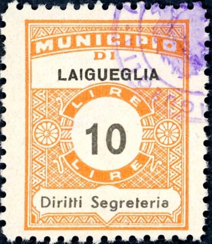 Marca da Bollo del Comune di LAIGUEGLIA su Carta Bianca di dimensioni 22,5 x 29 mm