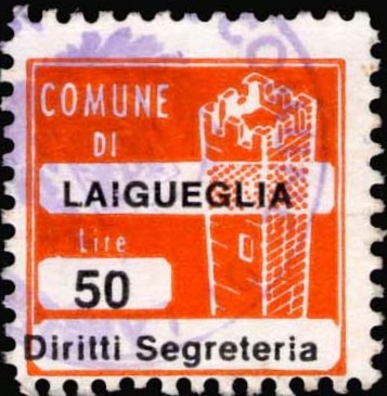 Marca da Bollo del Comune di LAIGUEGLIA su Carta Bianca di dimensioni 20 x 20 mm