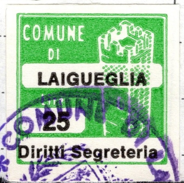 Marca da Bollo del Comune di LAIGUEGLIA su Carta Bianca di dimensioni 20 x 20 mm