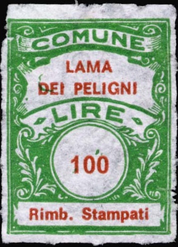 Marca da Bollo del Comune di LAMA DEI PELIGNI su Carta Bianca di dimensioni 22,5 x 29,5 mm