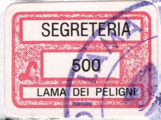 Marca da Bollo del Comune di LAMA DEI PELIGNI su Carta Bianca di dimensioni 20 x 14 mm